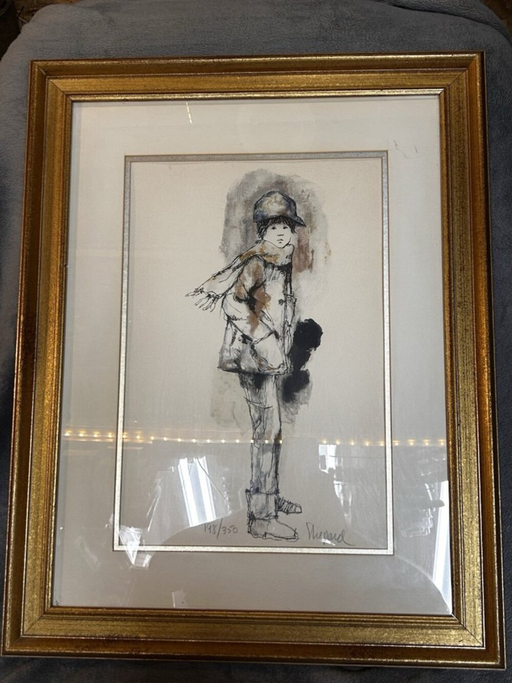 Richard Shepard Signed Little Boy in Cap & Scarf Limited Edition Lithograph /350